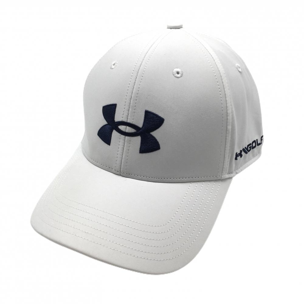 【美品】アンダーアーマー キャップ 白×ネイビー ビッグロゴ刺しゅう  ゴルフウェア UNDER ARMOUR