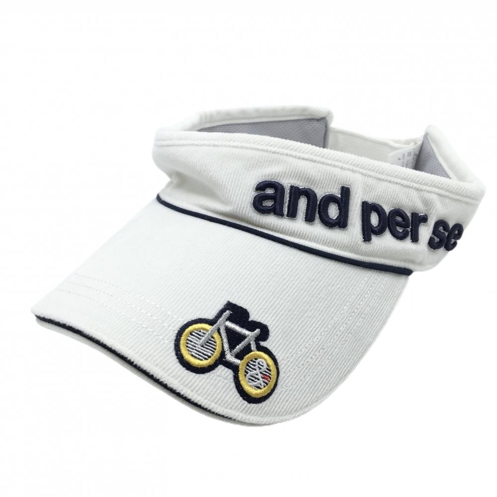 アンパスィ サンバイザー 白×ネイビー コーデュロイ生地 立体ロゴ刺しゅう  F   ゴルフウェア and per se