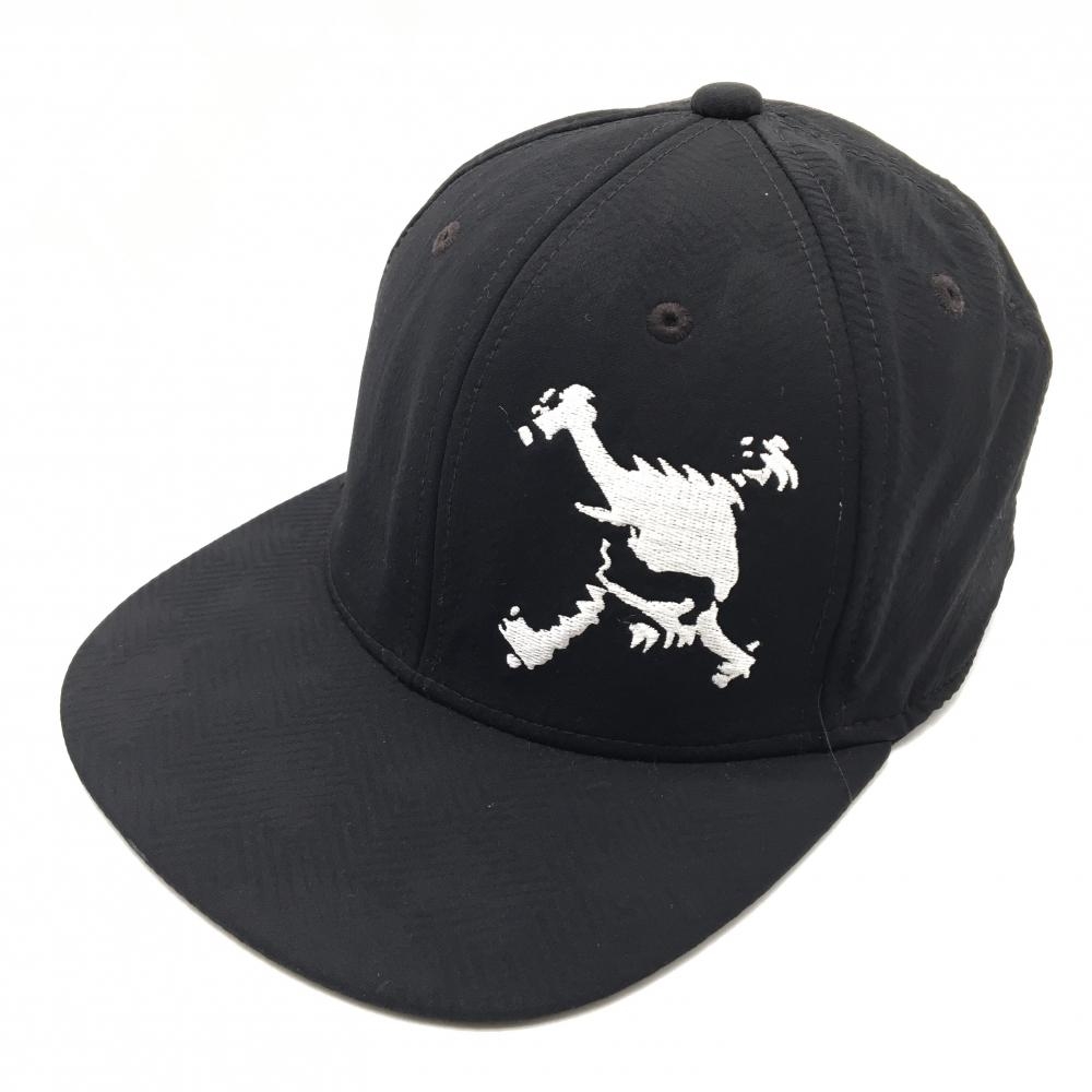 【美品】オークリー フラットキャップ 黒×白 地模様 ビッグロゴ   ゴルフウェア Oakley