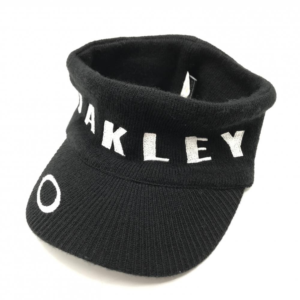 【美品】オークリー ニットサンバイザー 黒×白 ロゴ刺しゅう  ゴルフウェア Oakley
