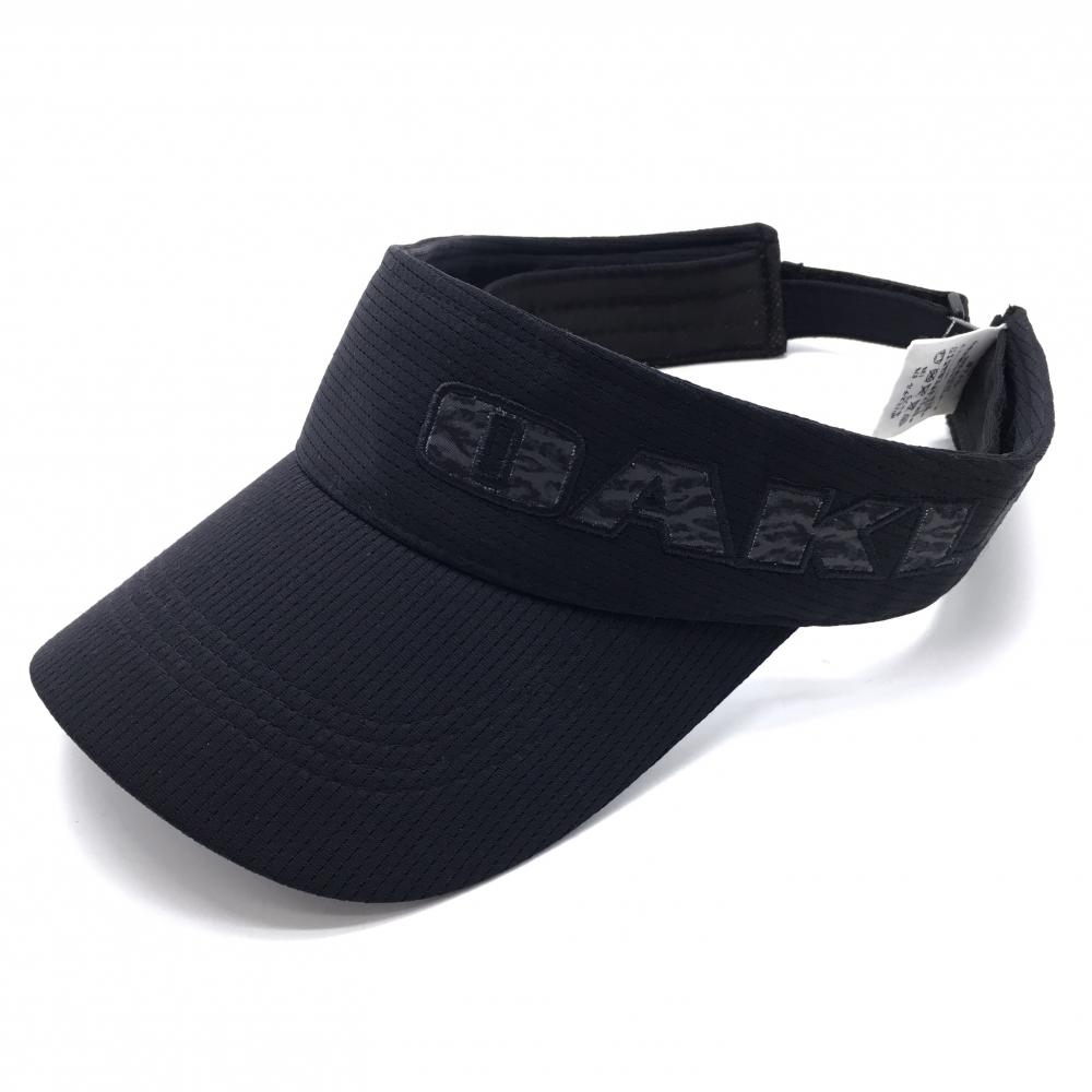 【美品】オークリー サンバイザー 黒 ロゴワッペン総柄  ゴルフウェア Oakley