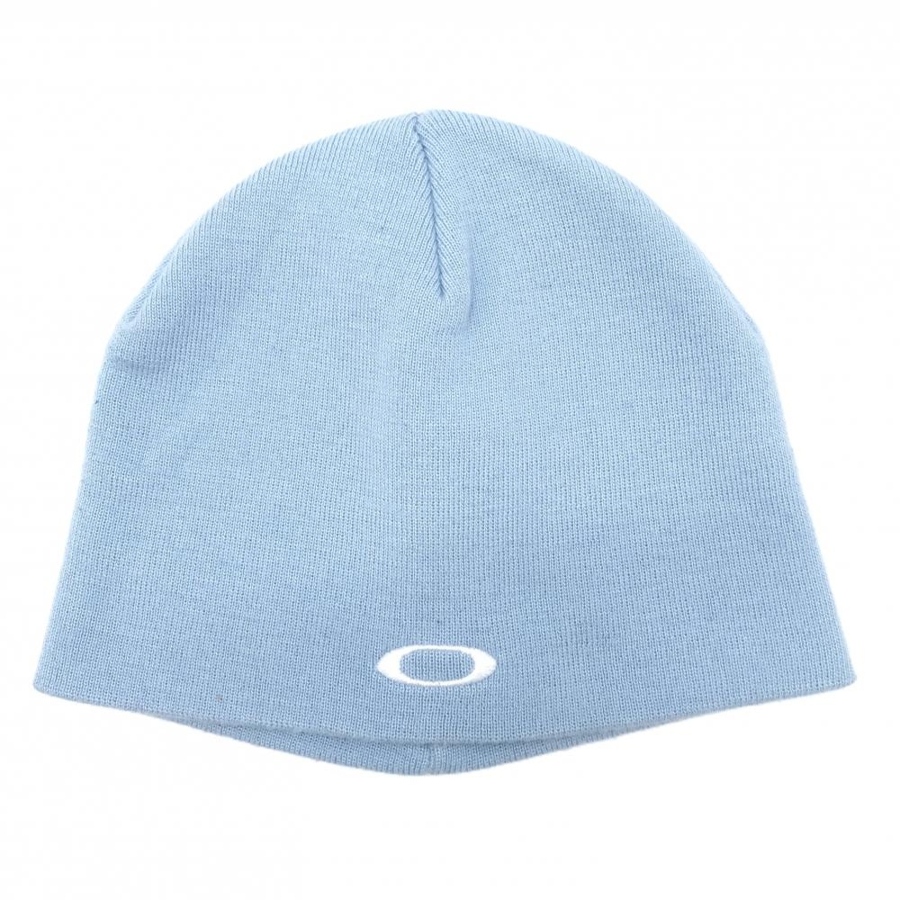 【美品】オークリー ニット帽 ライトブルー×白 アクリル100％  ゴルフウェア Oakley