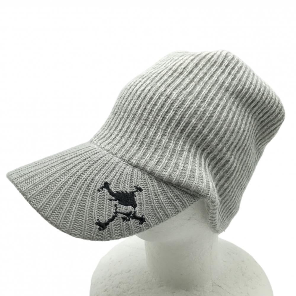 オークリー つば付きニット帽 グレー スカル刺しゅう 内側フリース  ゴルフウェア Oakley
