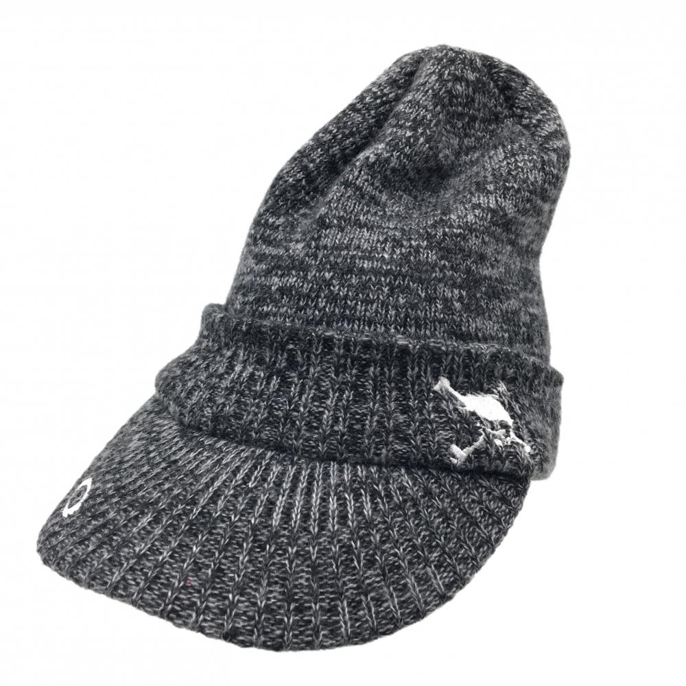 【美品】オークリー つば付ニット帽 杢グレー アクリル混 ロゴ白   ゴルフウェア Oakley