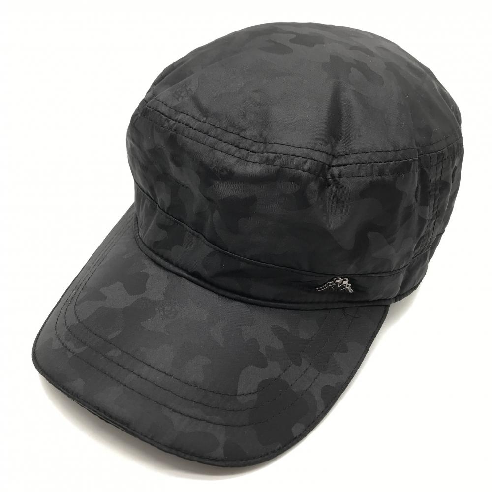 【超美品】カッパ ワークキャップ 黒 カモフラ柄地模様 迷彩 内側起毛  フリーサイズF  ゴルフウェア Kappa
