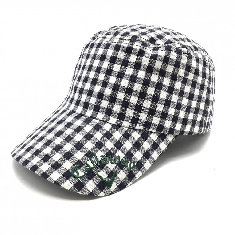 【超美品】キャロウェイ キャップ 白×黒 チェック柄 ロゴ刺しゅう  フリーサイズ(55-57cm)  ゴルフウェア Callaway