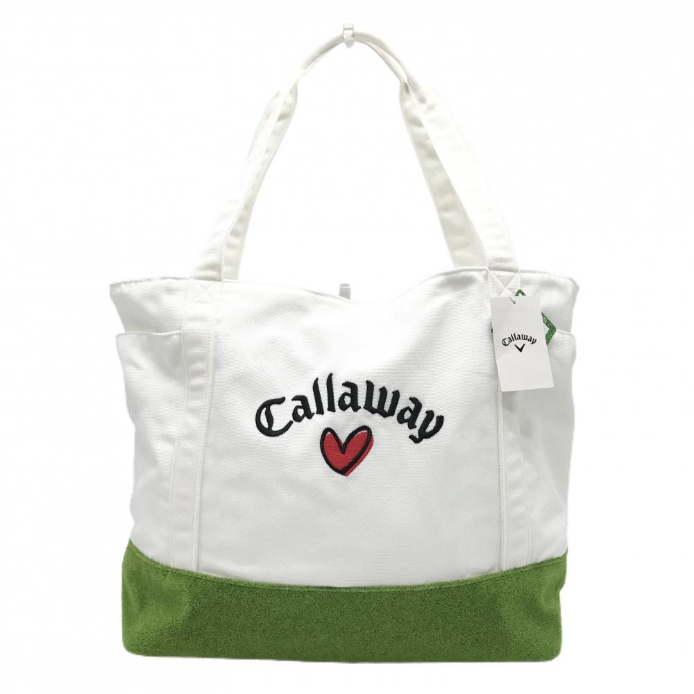 【新品】キャロウェイ ロッカーバッグ 白×グリーン ハート 芝生風 トートバッグゴルフ Callaway