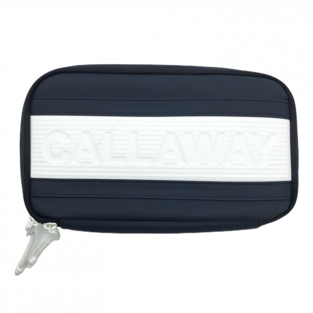 【美品】キャロウェイ ポーチ ネイビー×白 内ポケット ゴルフ Callaway