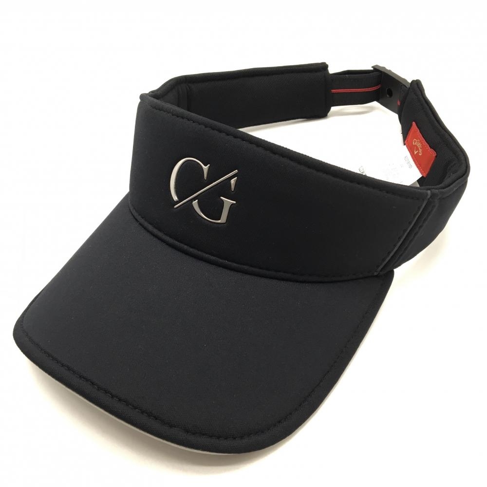 【超美品】キャロウェイ レッドレーベル サンバイザー 黒×シルバー フロントロゴ FR  ゴルフウェア Callaway