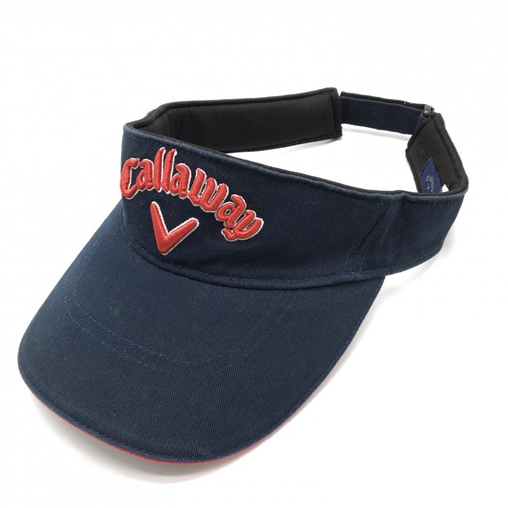 【美品】キャロウェイ サンバイザー ネイビー×レッド 立体ロゴ   ゴルフウェア Callaway