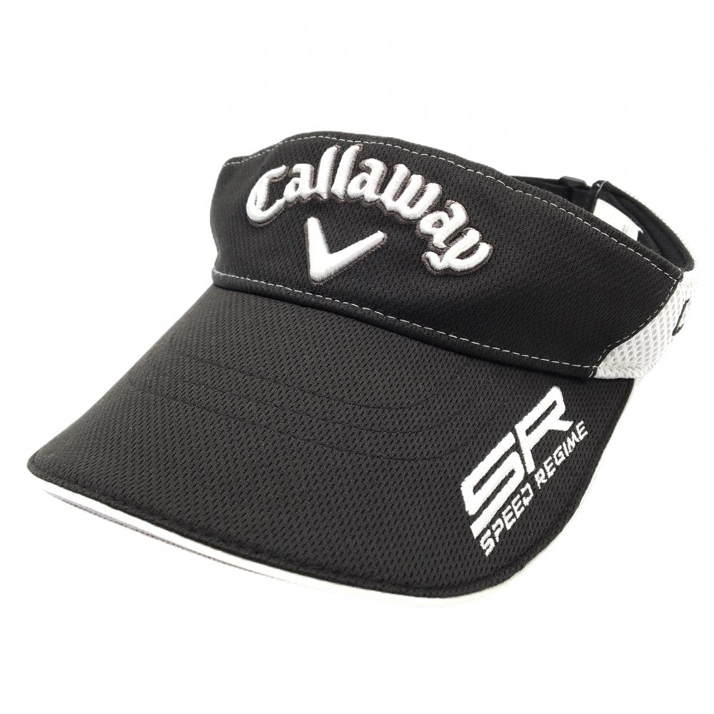 【美品】キャロウェイ サンバイザー 黒×白 立体ロゴ ODYSSEY  フリー(57cm-59cm)  ゴルフウェア Callaway