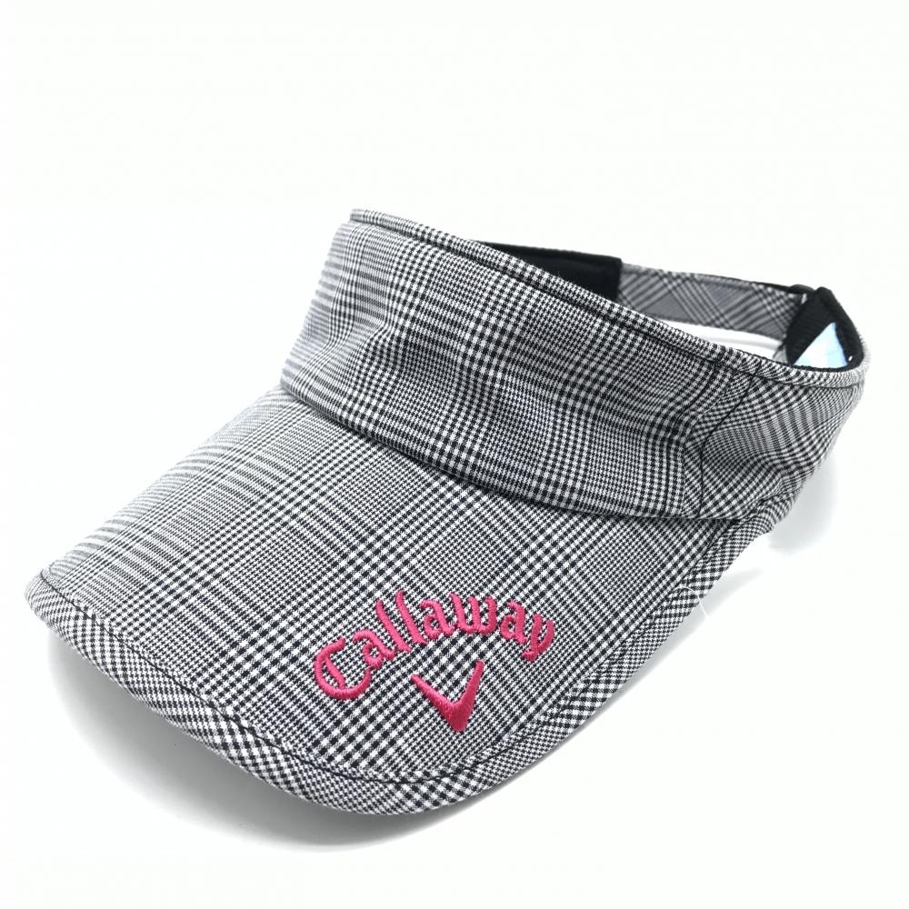 【美品】キャロウェイ サンバイザー 黒×白 チェック  フリーサイズ(55-57cm)  ゴルフウェア Callaway