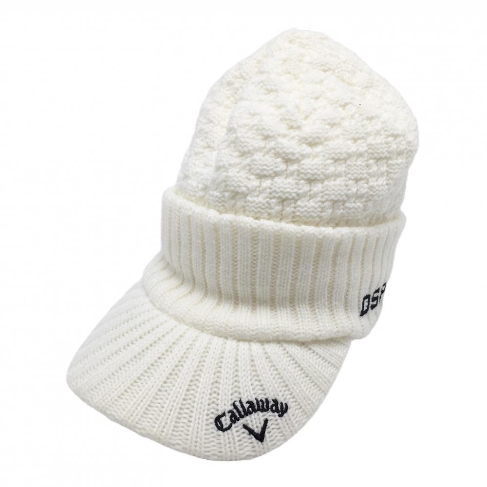 【美品】キャロウェイ つば付ニット帽 アイボリー 裏地フリース  FR  ゴルフウェア Callaway