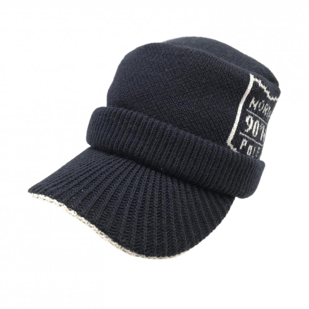 【超美品】キャロウェイ つば付きニット帽 ネイビー×白 サイドロゴ ワークキャップ  FR  ゴルフウェア Callaway