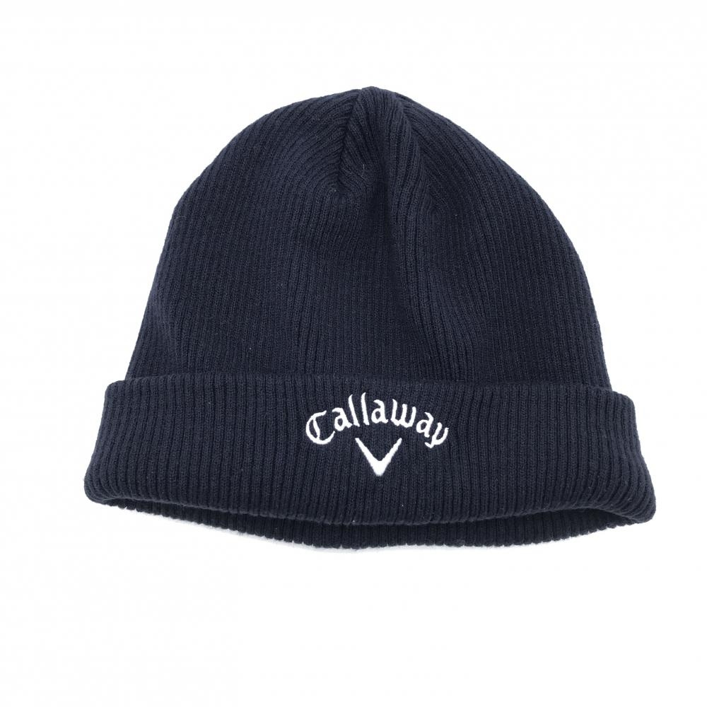 【超美品】キャロウェイ ニット帽 ネイビー ロゴ白 ODYSSEY FR   ゴルフウェア Callaway