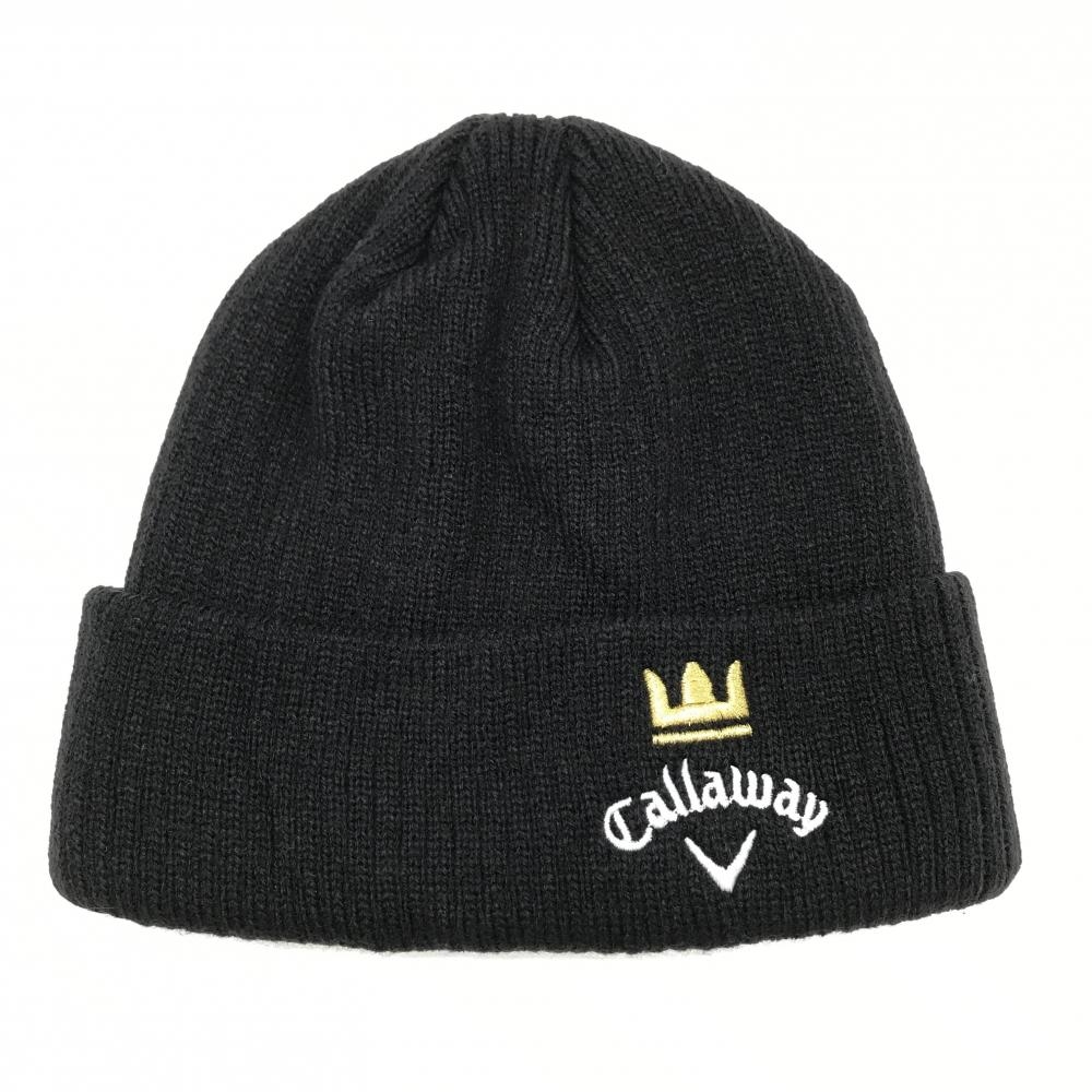 【超美品】キャロウェイ ニット帽 黒 ロゴ刺しゅう   ゴルフウェア Callaway