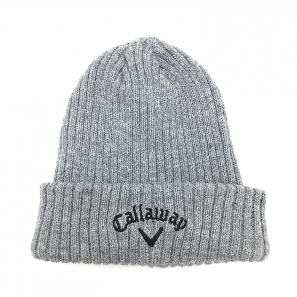 【超美品】キャロウェイ ニット帽 グレー ストライプ編み アクリル100％ FR  ゴルフウェア Callaway
