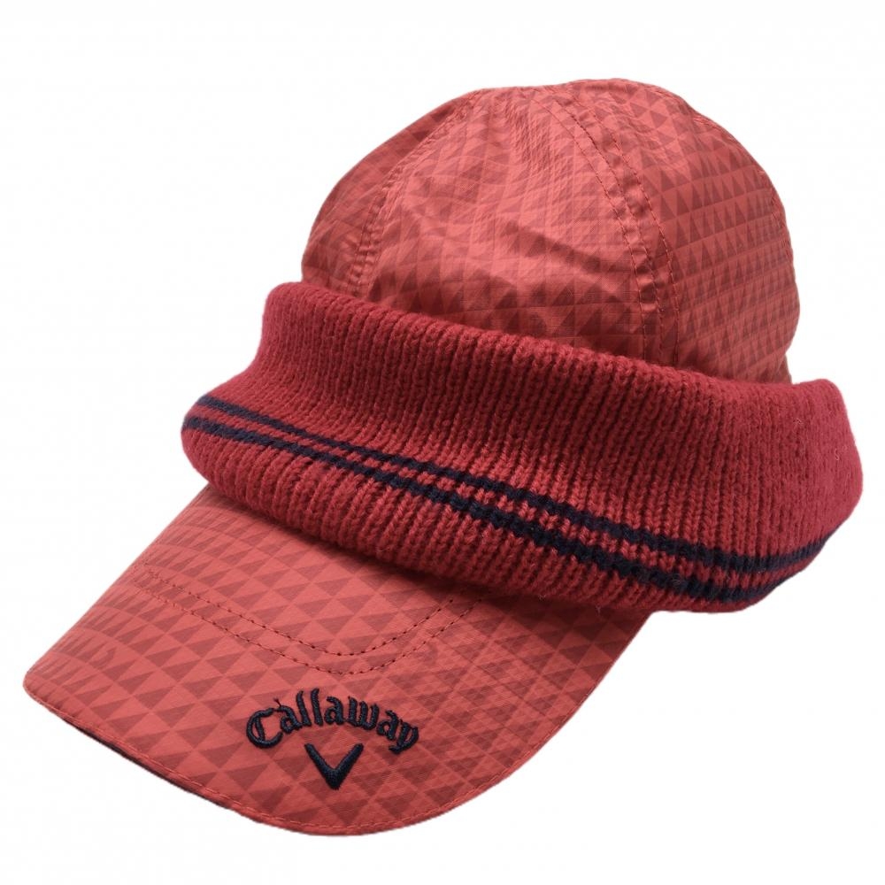 【超美品】キャロウェイ キャップ レッド 総柄 一部ニット 裏起毛 FR  ゴルフウェア Callaway