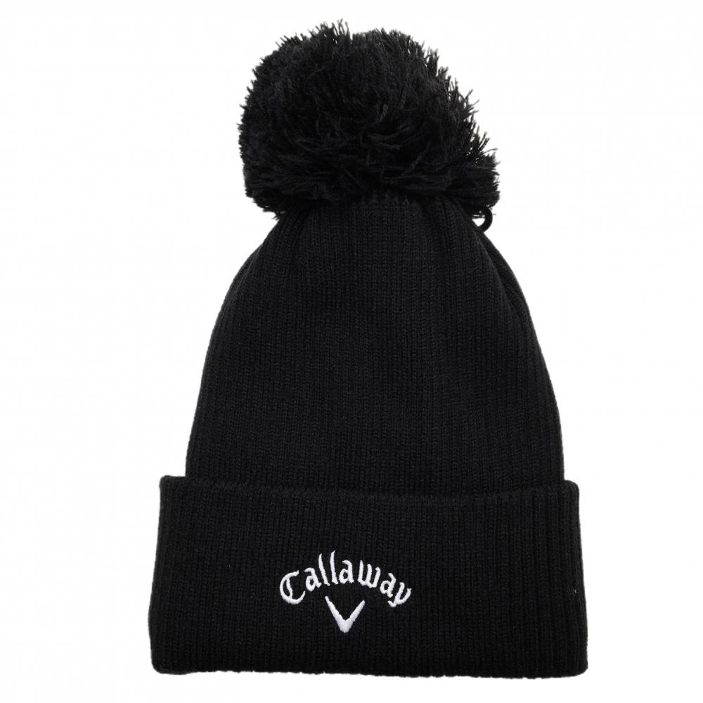 【新品】キャロウェイ ニット帽 黒 ロゴ白 ポンポン付 FR  ゴルフウェア Callaway