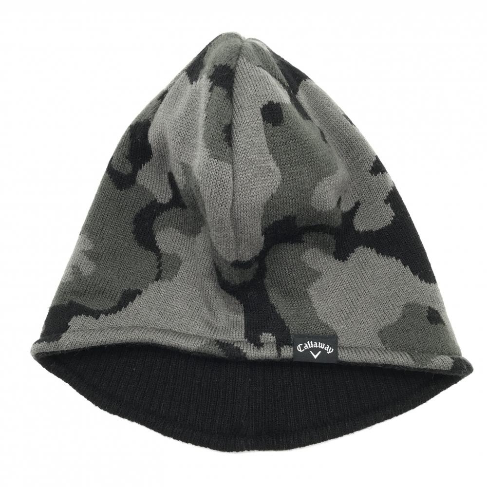 【美品】キャロウェイ リバーシブルニット帽 グレー×黒 カモフラ 迷彩 裏黒  ゴルフウェア Callaway
