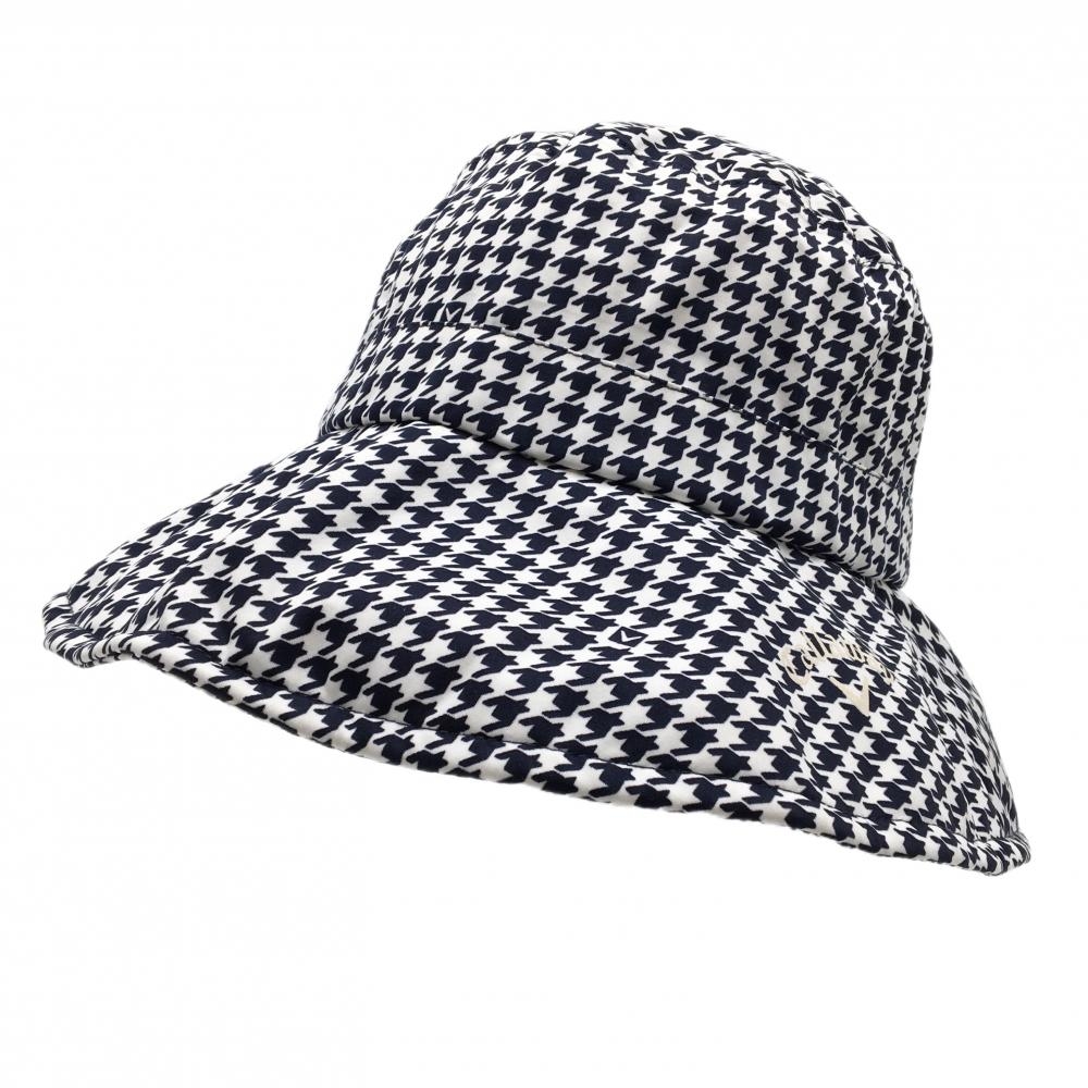 【超美品】キャロウェイ ハット 白×ネイビー 千鳥柄 ロゴプリント メッシュ裏地 FR  ゴルフウェア Callaway