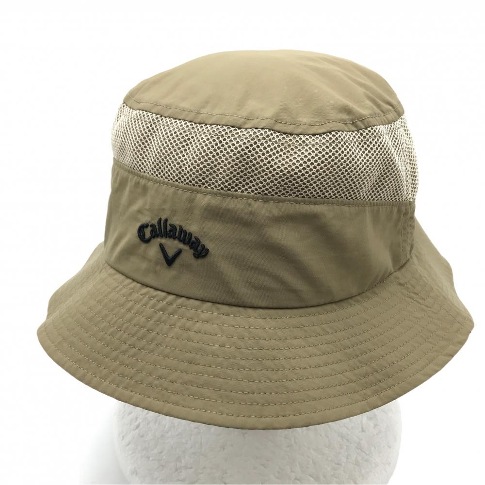 【超美品】キャロウェイ ハット ベージュ×白 ロゴ刺しゅう FR  ゴルフウェア Callaway