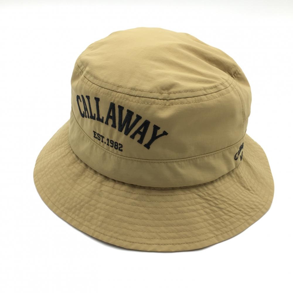 【美品】キャロウェイ バケットハット ベージュ系×黒 ロゴ刺しゅう  FR  ゴルフウェア 2023年モデル Callaway