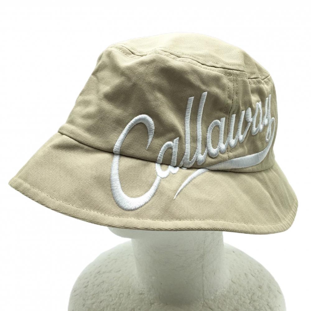 【超美品】キャロウェイ バケットハット ベージュ×白 ロゴ刺しゅう コットン100％ FR  ゴルフウェア 2023年モデル Callaway