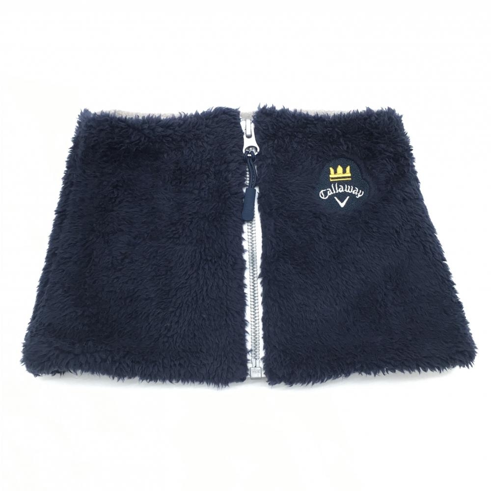 【美品】キャロウェイ ボアネックウォーマー ネイビー ジップ 裏フリース  FR  ゴルフウェア Callaway