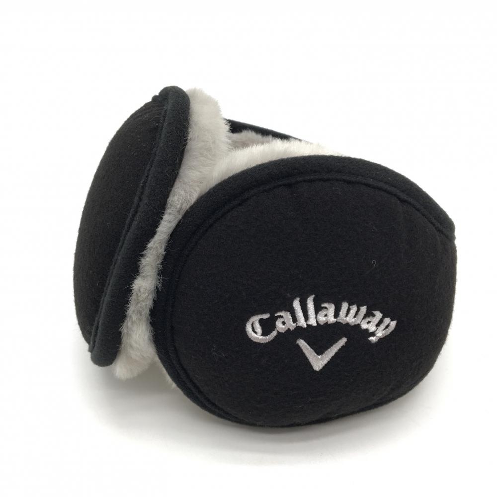 【超美品】キャロウェイ イヤーマフ 黒×グレー 裏地ファー 耳当て ロゴ白  ゴルフウェア Callaway