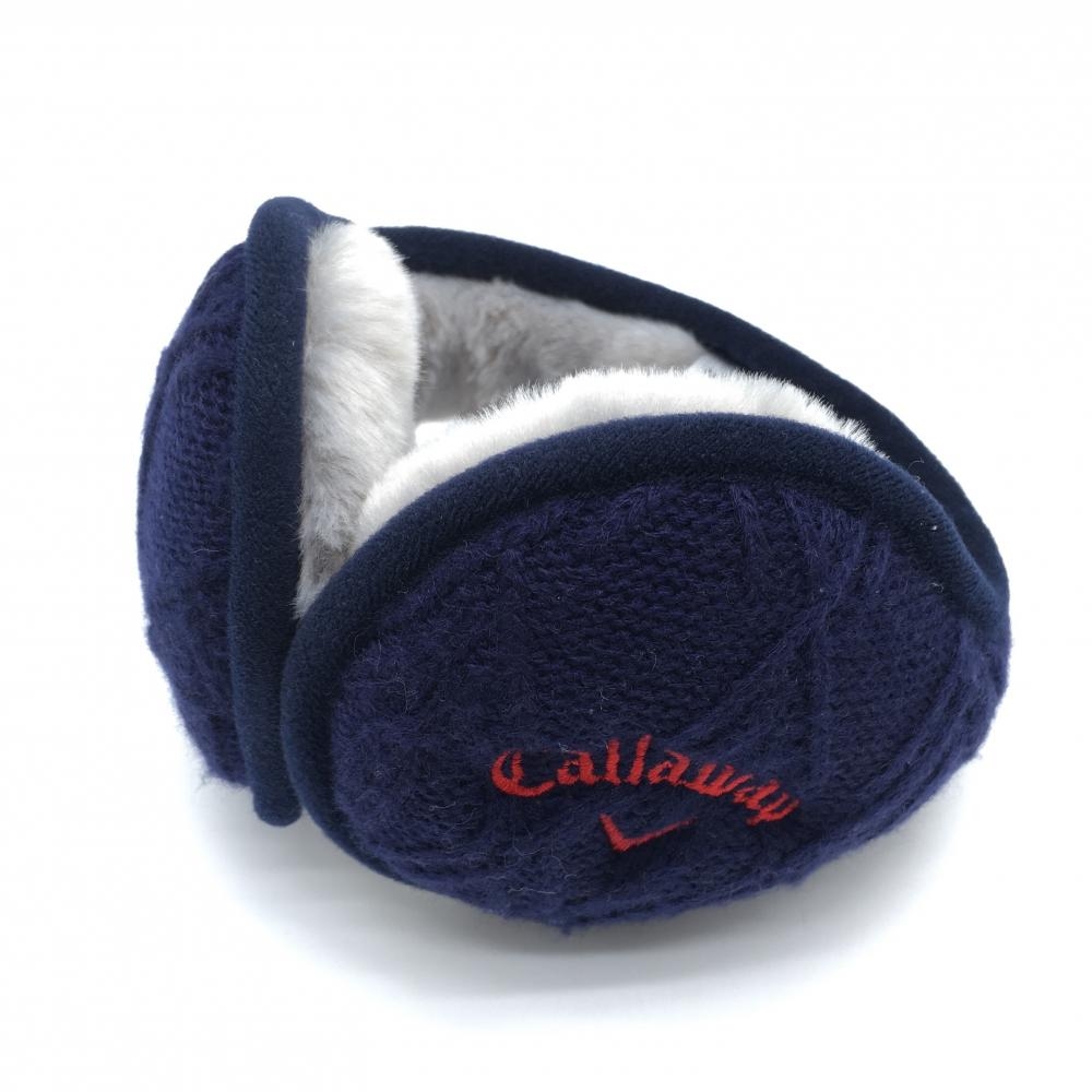 【美品】キャロウェイ イヤーマフ ネイビー×レッド 内側ファーグレー 耳当て   ゴルフウェア Callaway