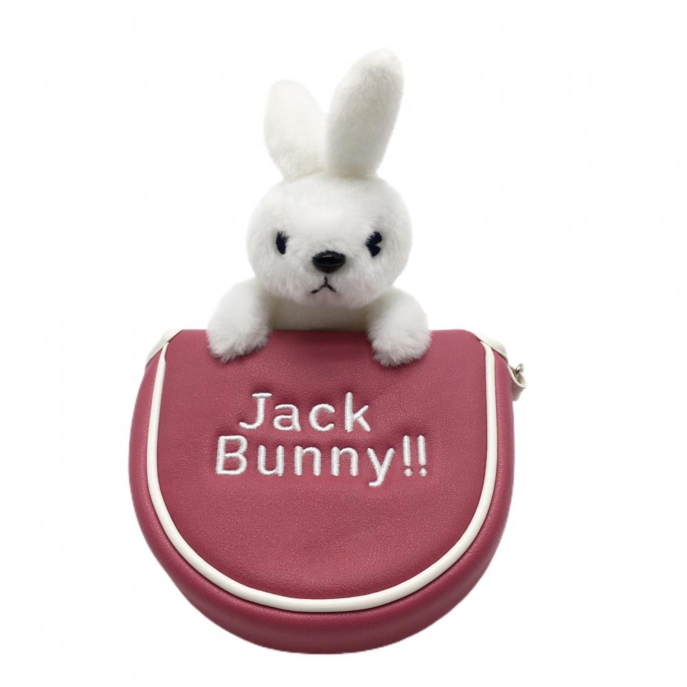 【超美品】ジャックバニー パターカバー ピンク×白 マレット型 ウサギ ロゴ刺しゅうゴルフ Jack Bunny