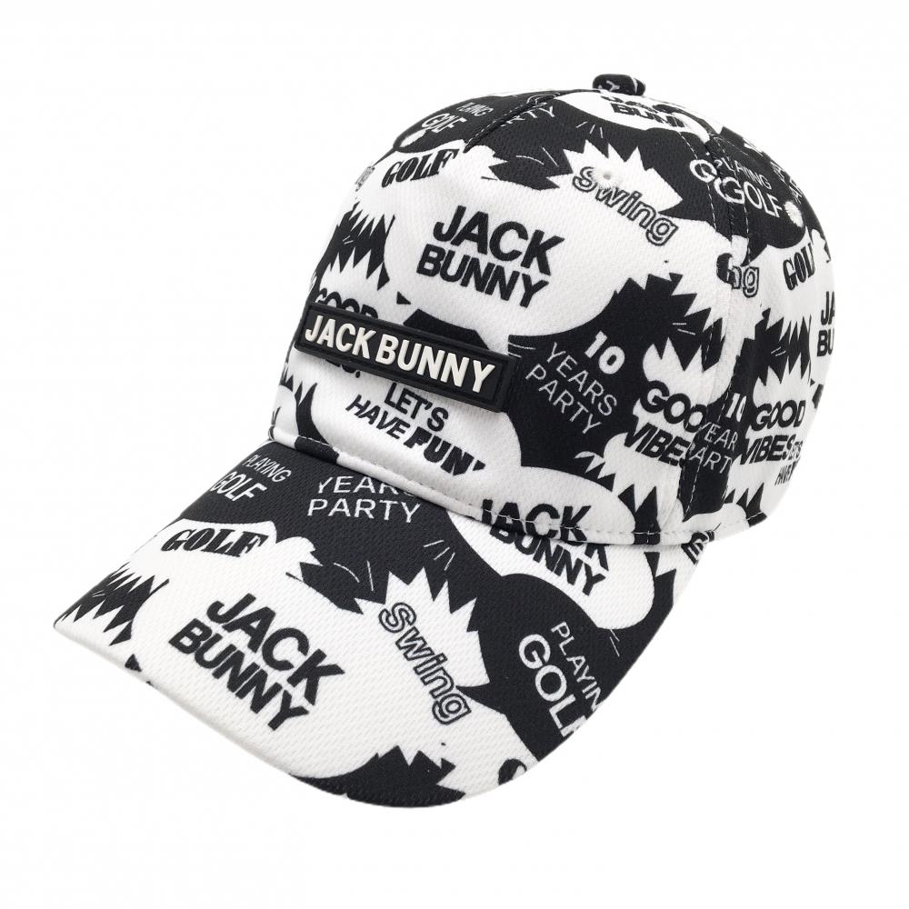 ジャックバニー キャップ 白×黒 総柄 ロゴ 英字 FR  ゴルフウェア Jack Bunny