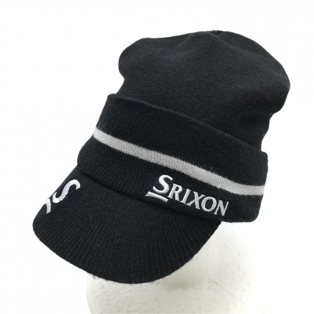 【美品】スリクソン 3WAYつば付きニット帽 黒×白 ロゴ サンバイザー ニット帽 フリーサイズ  ゴルフウェア SRIXON
