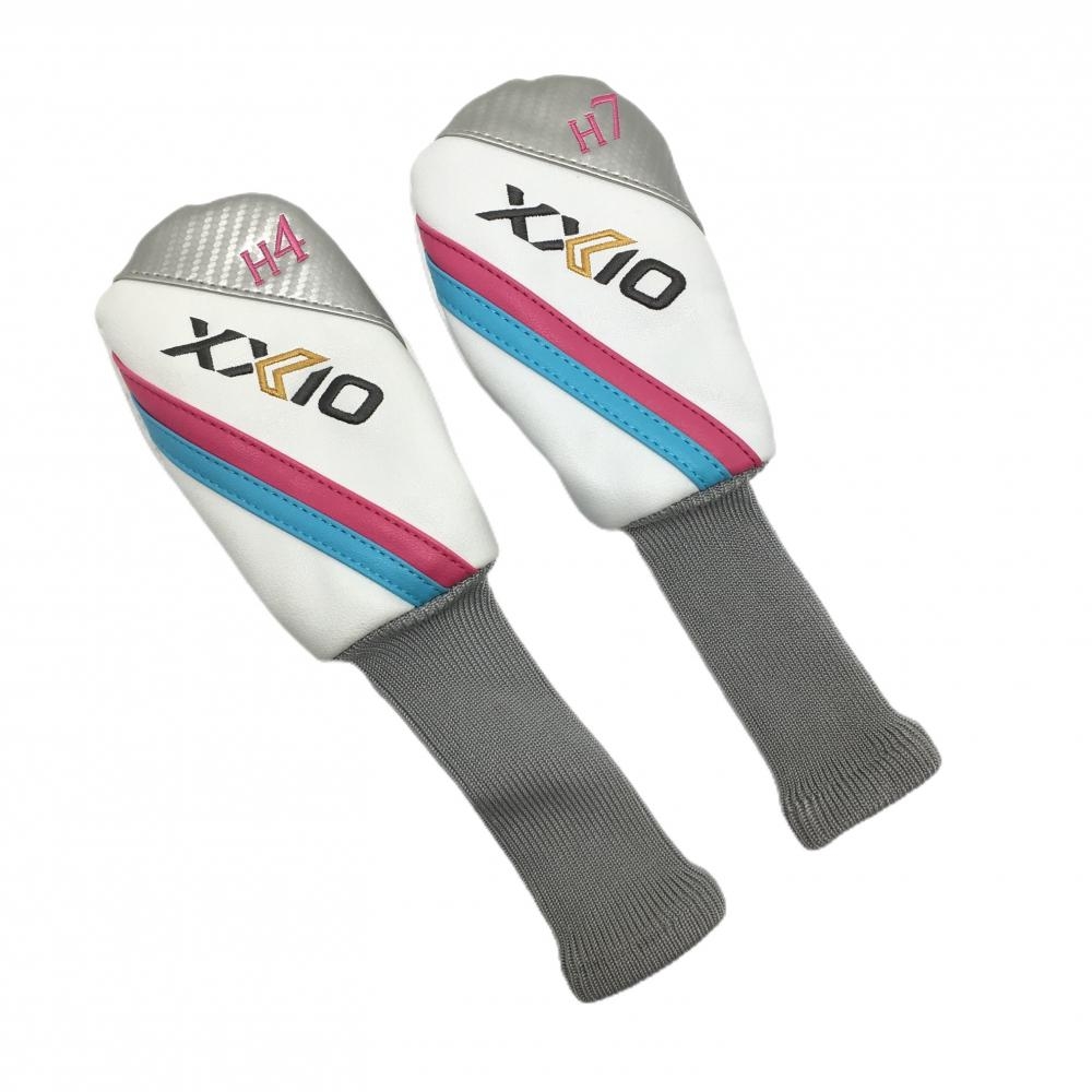 【美品】ゼクシオ ヘッドカバー2点セット(UT) 白×グレー ロゴ刺しゅう ハイブリットゴルフ XXIO
