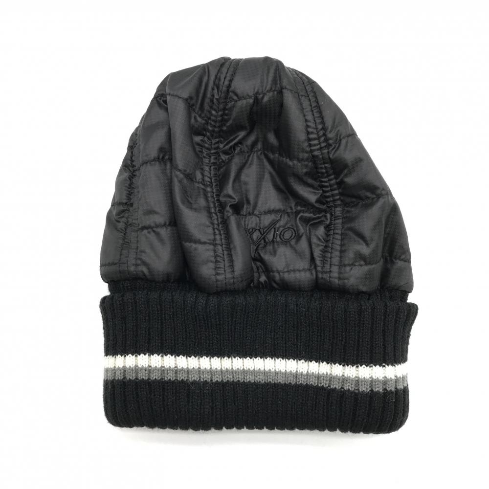 【美品】ゼクシオ 異素材ニット帽 黒×白 ロゴ刺しゅう フリーサイズ(54-58cm)  ゴルフウェア XXIO