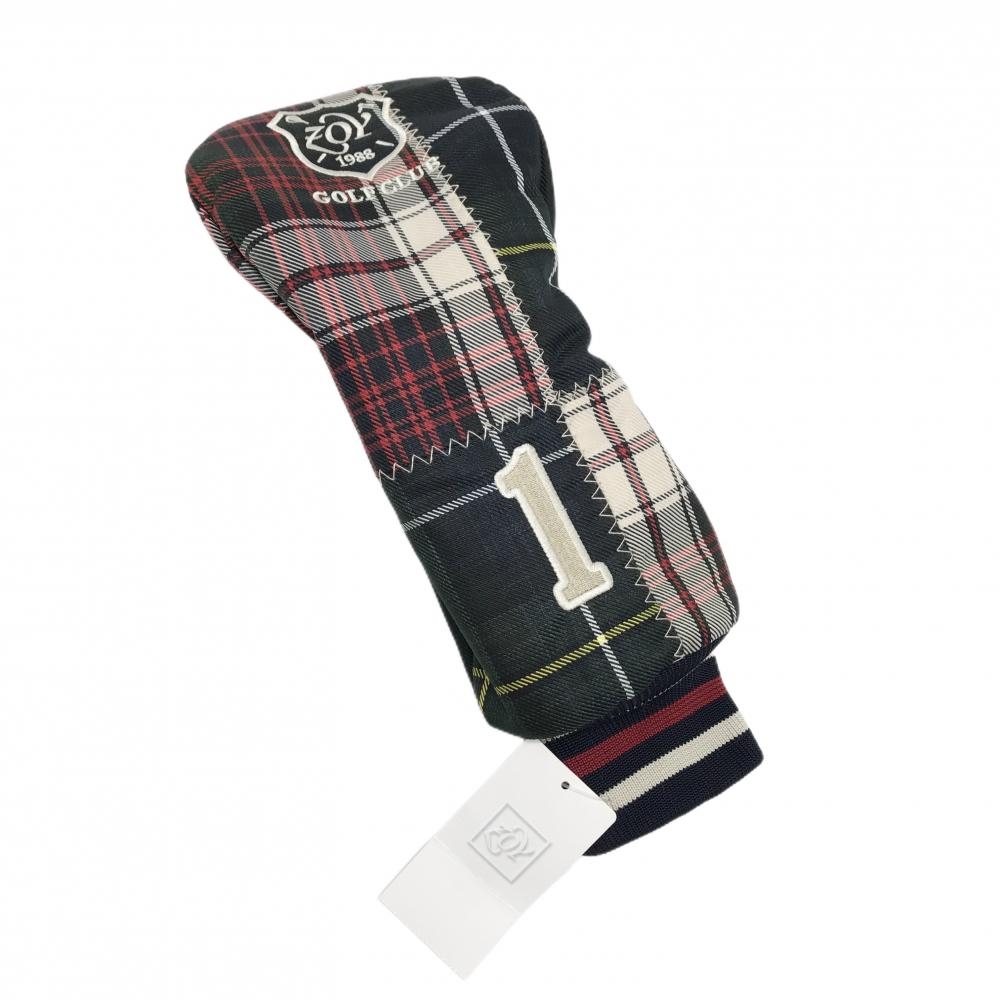 【新品】ゾーイ ヘッドカバー(DR) グリーン×ネイビー×レッド チェック ロゴ刺しゅう ドライバーゴルフ ZOY