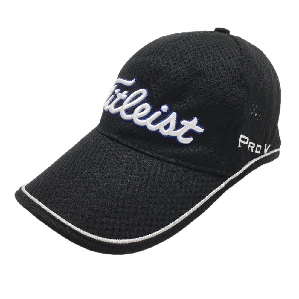 【美品】タイトリスト キャップ 黒×白 メッシュ調 ロゴ刺しゅう  ゴルフウェア TITLEIST