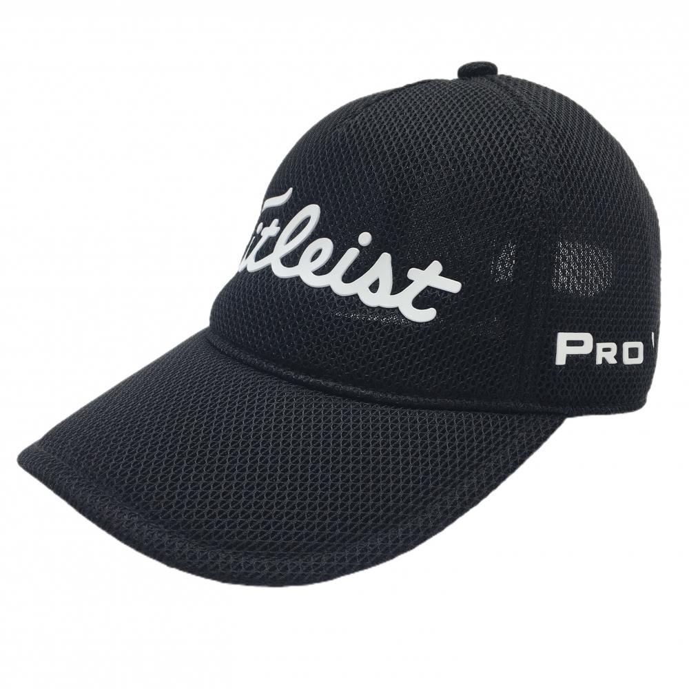 【超美品】タイトリスト×フットジョイ メッシュキャップ 黒×白 ロゴ フリー(57～59cm)  ゴルフウェア TITLEIST