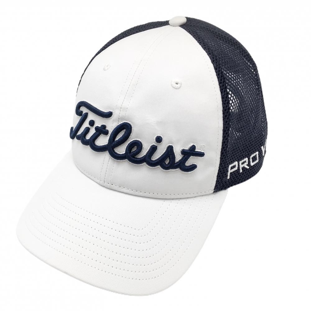 【超美品】タイトリスト メッシュキャップ 白×ネイビー 立体ロゴ刺しゅう フリー(57～59cm)  ゴルフウェア TITLEIST
