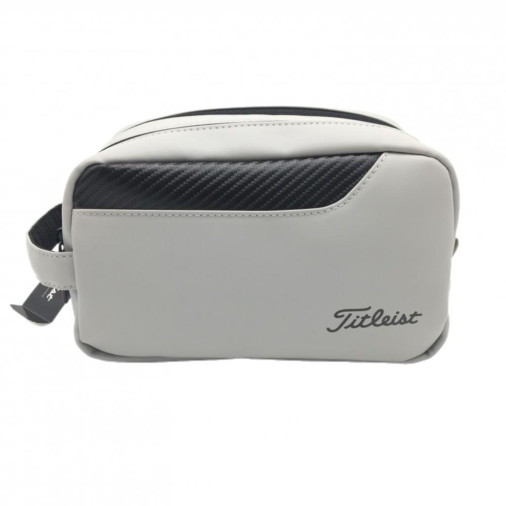 【新品】タイトリスト ポーチ グレー×黒 ロゴプリント 持ち手付き 小物入れゴルフ TITLEIST