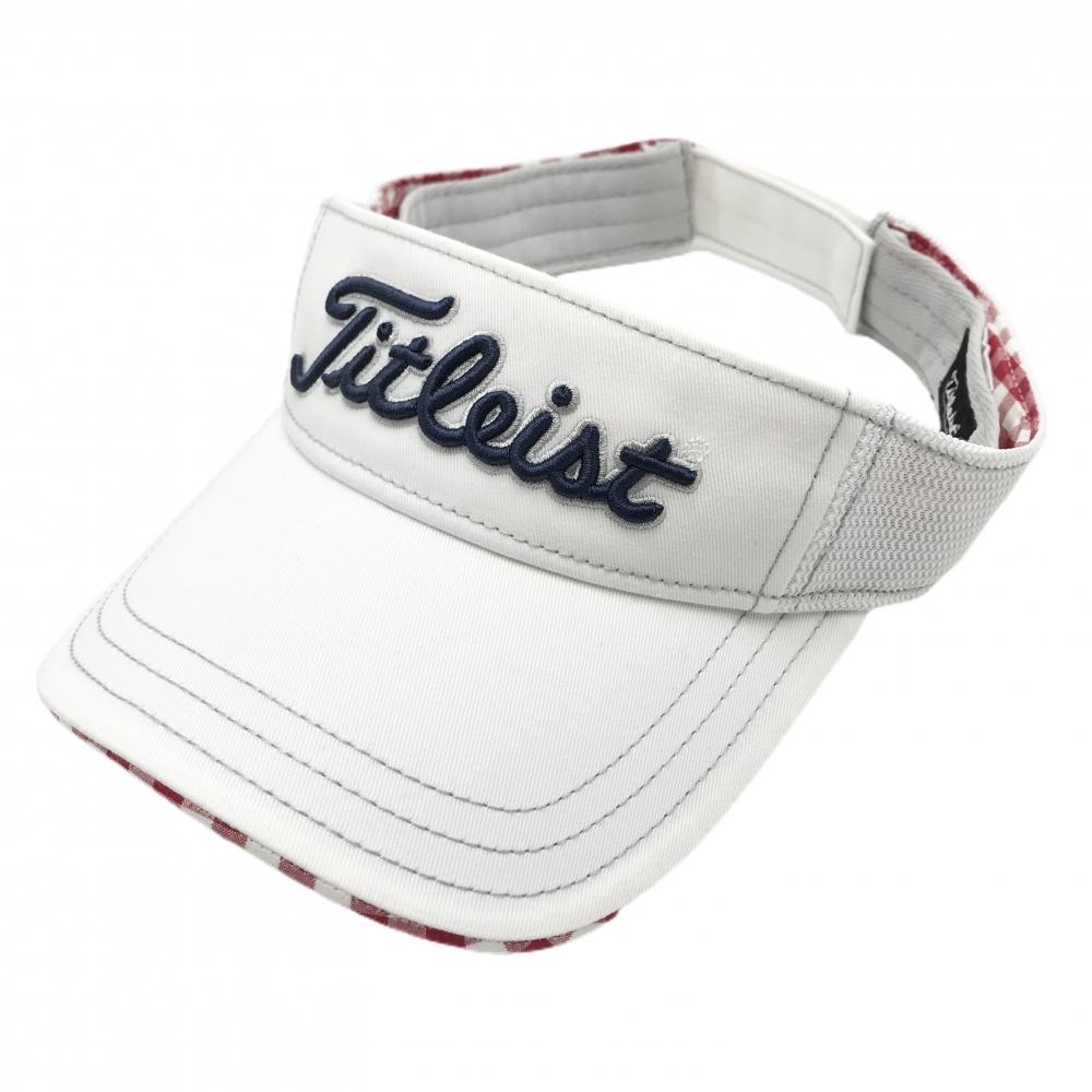 【超美品】タイトリスト サンバイザー 白×ネイビー 立体ロゴ刺しゅう つば裏チェック  ゴルフウェア TITLEIST