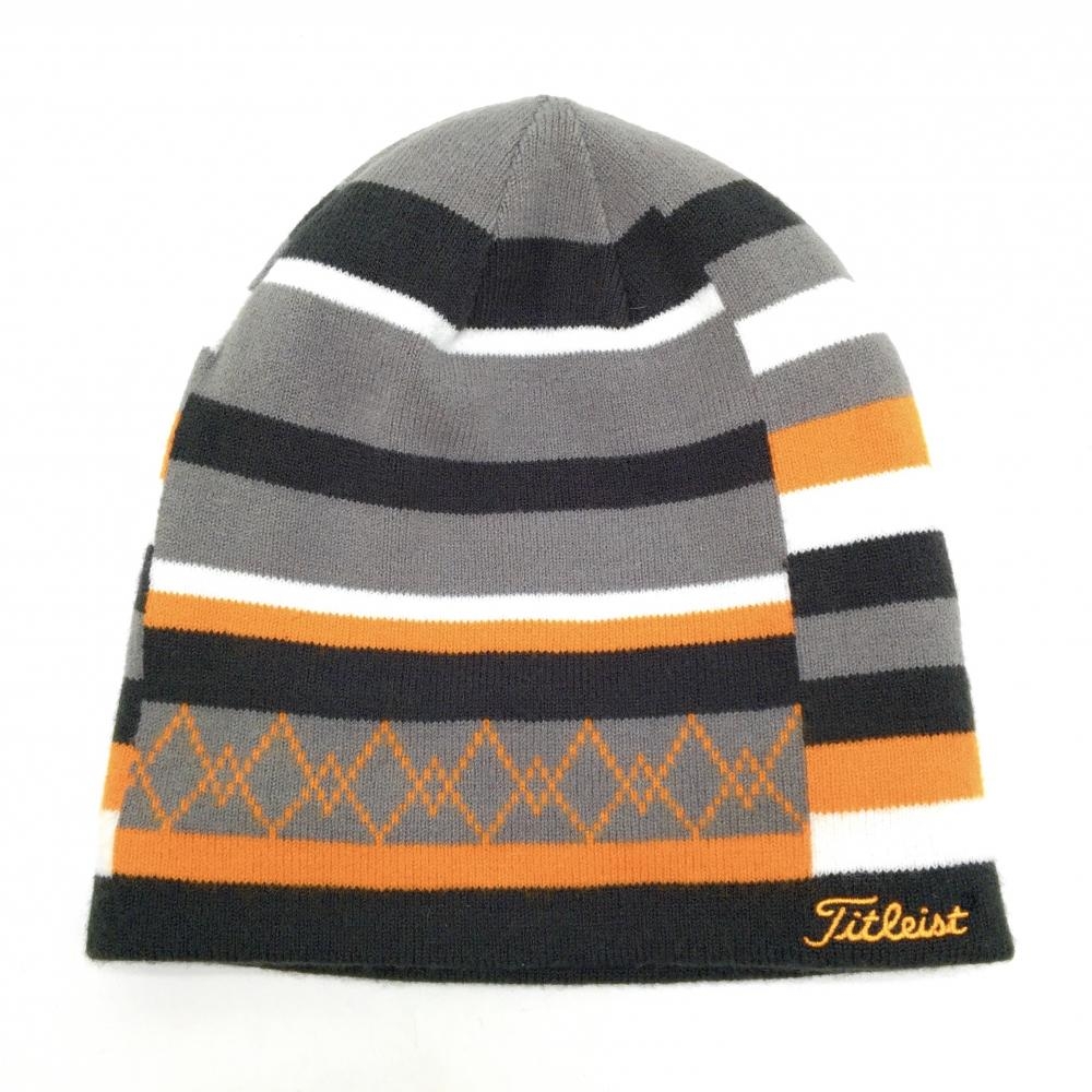 【美品】タイトリスト リバーシブルニット帽 黒×グレー ロゴ刺しゅう  ゴルフウェア TITLEIST