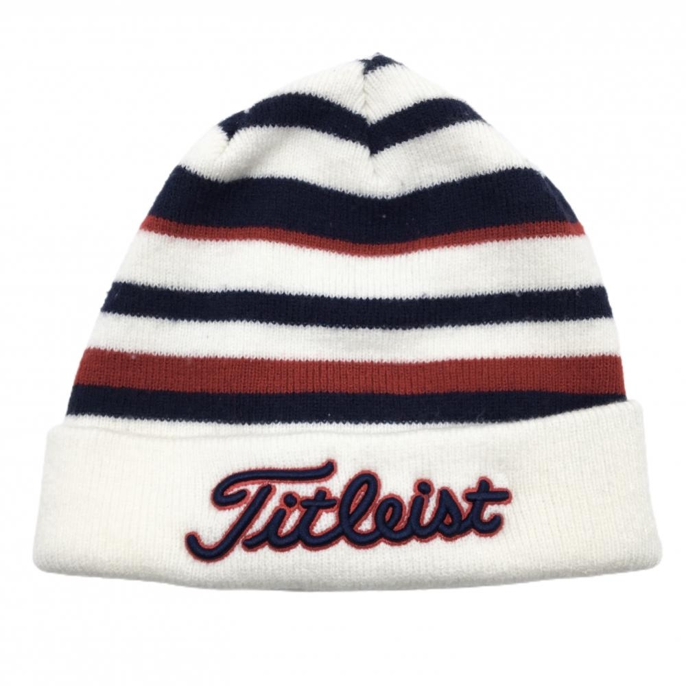 タイトリスト ニット帽 白×ネイビー ボーダー ロゴ刺しゅう アクリル100％ フリーサイズ(57～59cm)  ゴルフウェア TITLEIST
