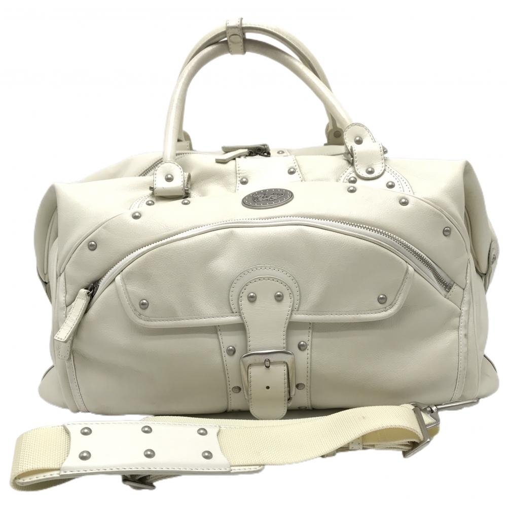 ダンスウィズドラゴン ボストンバッグ 白 スタッズ 内外ポケットゴルフ Dance With Dragon