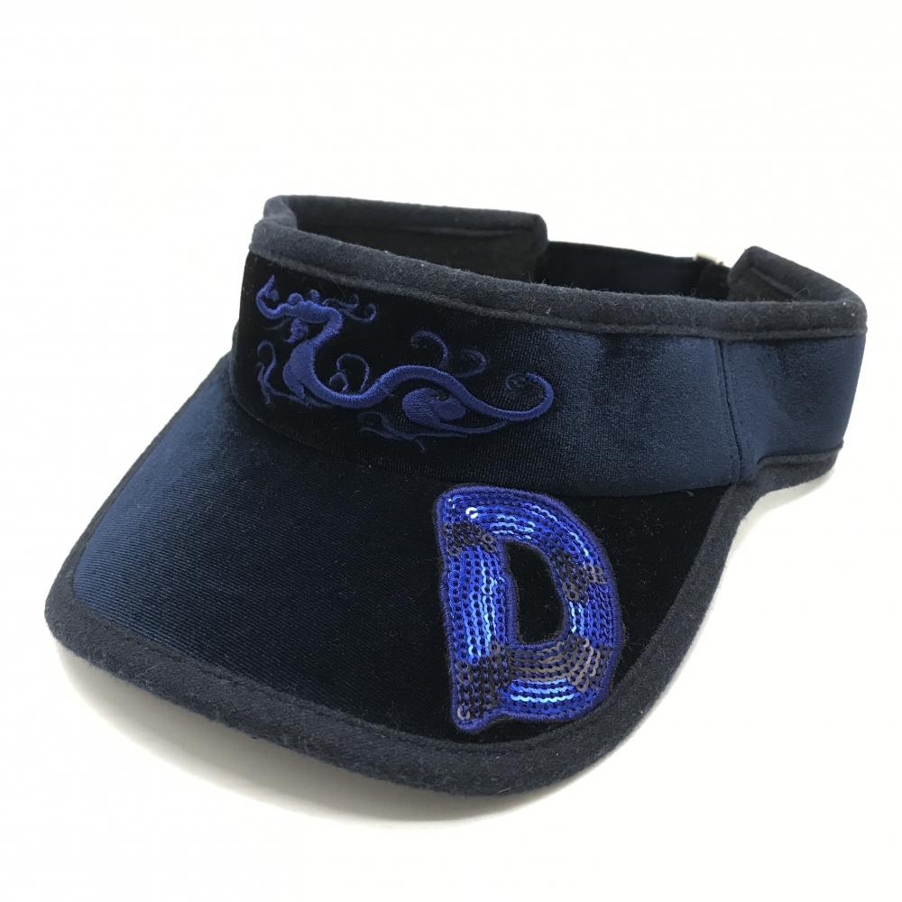 【超美品】ダンスウィズドラゴン サンバイザー ネイビー ベロア スパンコール  99(F)  ゴルフウェア Dance With Dragon