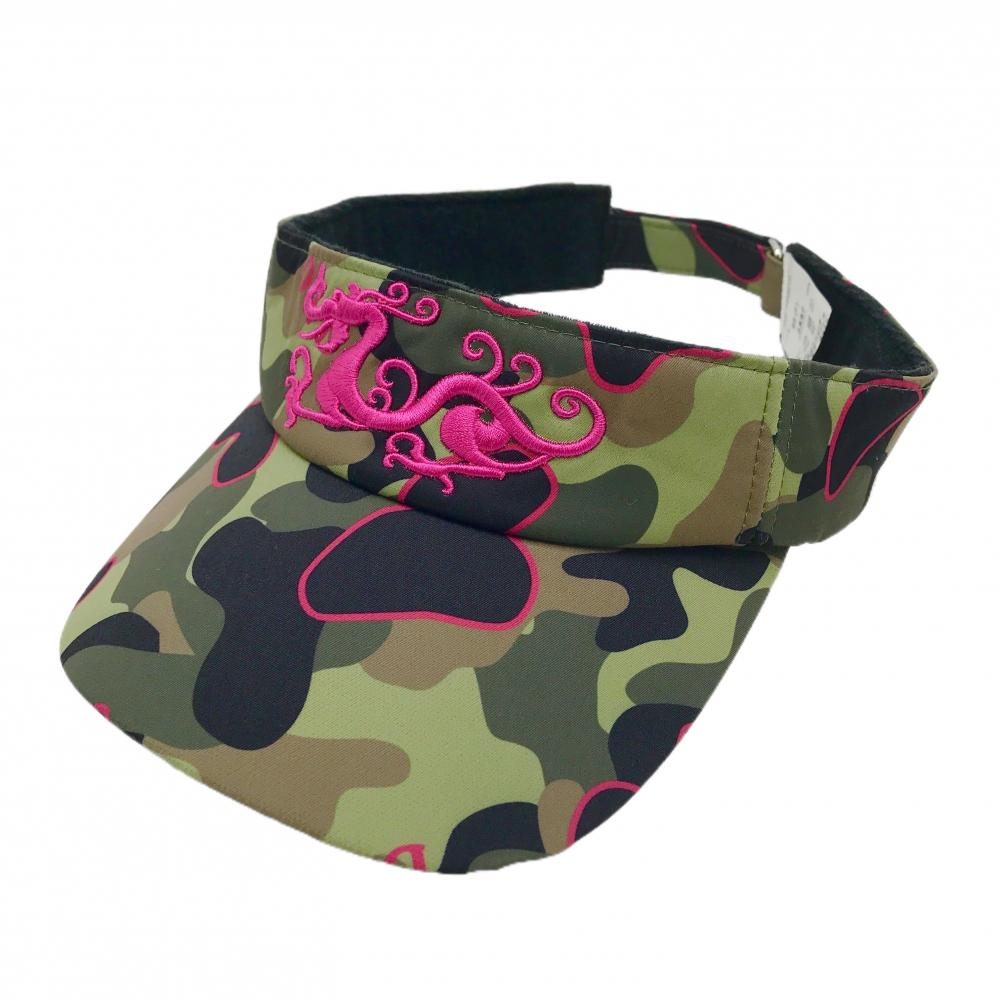 【美品】ダンスウィズドラゴン サンバイザー カーキ×黒×ピンク カモフラ 迷彩 99(F)  ゴルフウェア Dance With Dragon