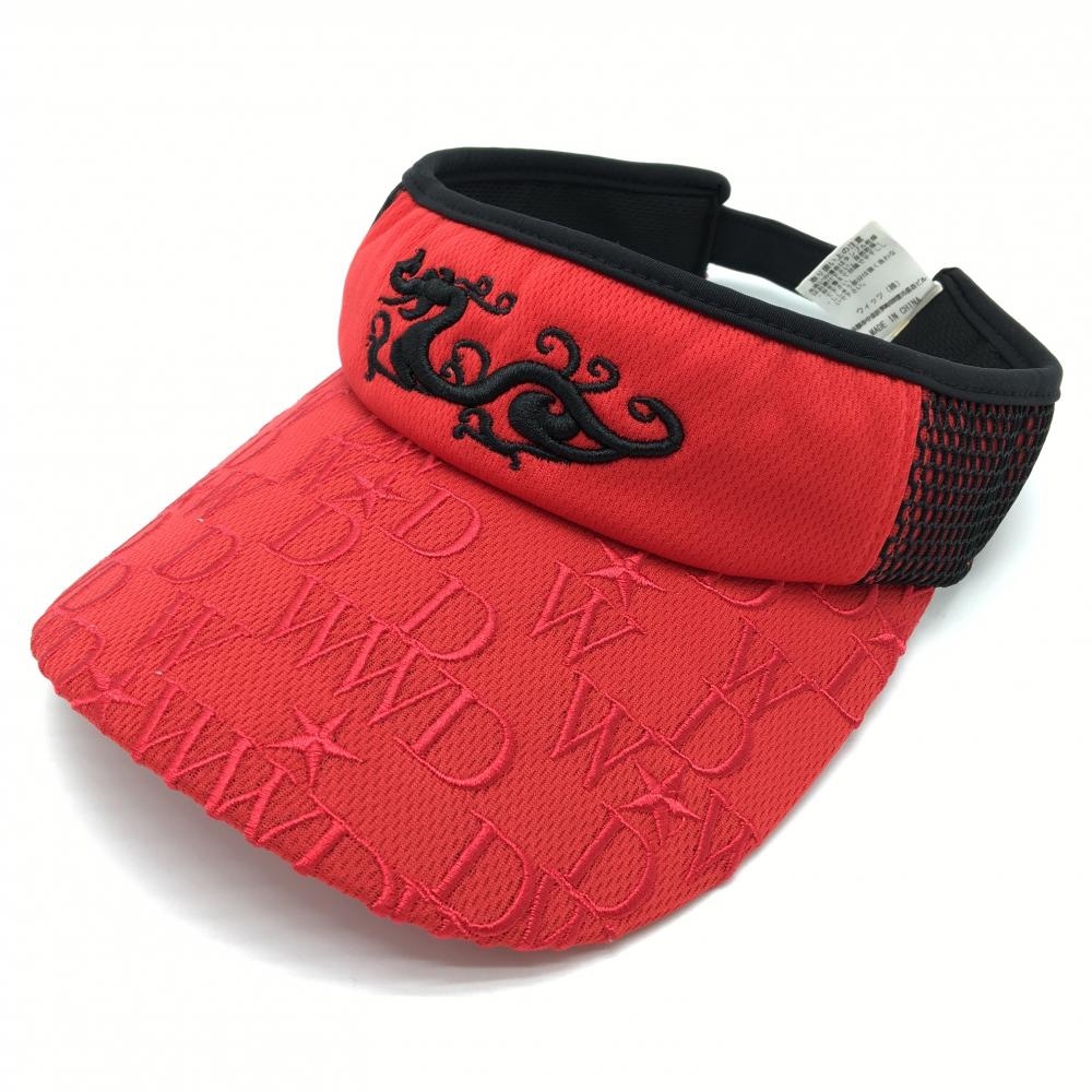 【超美品】ダンスウィズドラゴン サンバイザー レッド×黒 つばロゴ刺しゅう 99(F)  ゴルフウェア Dance With Dragon