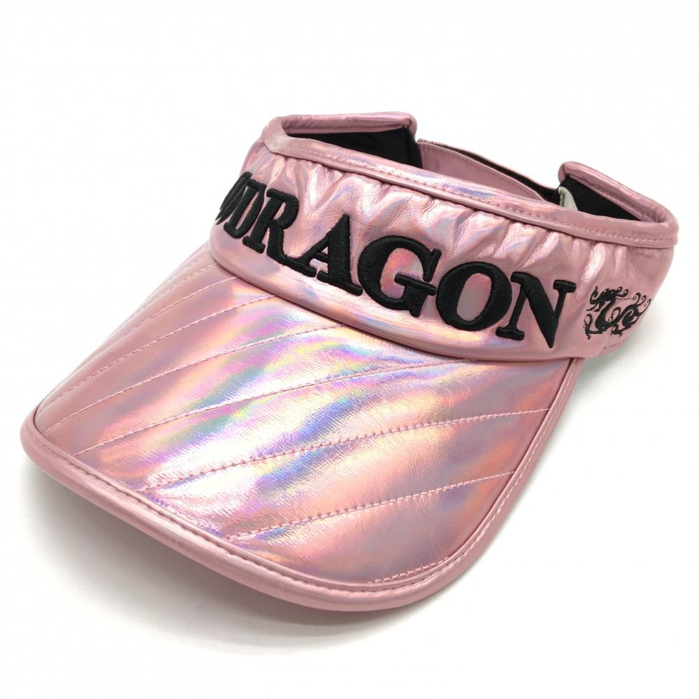 【美品】ダンスウィズドラゴン サンバイザー ピンク×黒 ロゴ刺しゅう 光沢 99(F)  ゴルフウェア Dance With Dragon