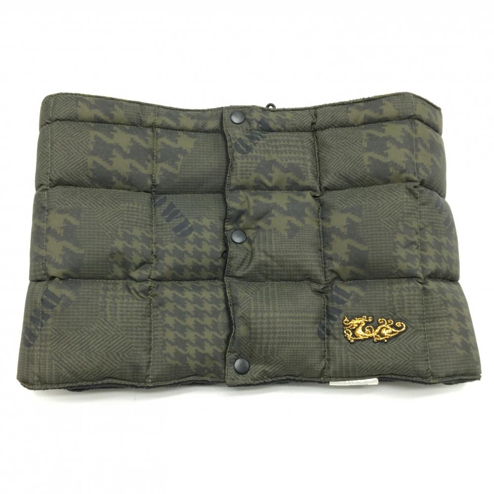 【超美品】ダンスウィズドラゴン ダウンネックウォーマー カーキ×黒 グレンチェック 裏起毛 99(F)  ゴルフウェア Dance With Dragon